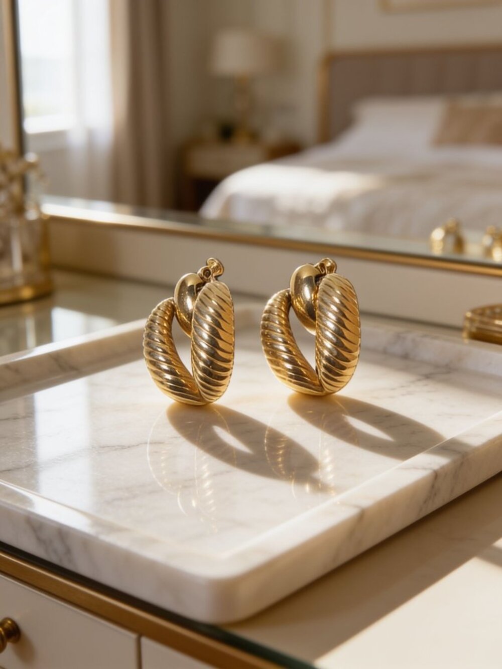 vintage gold tone bold runway style chunky screw back earrings